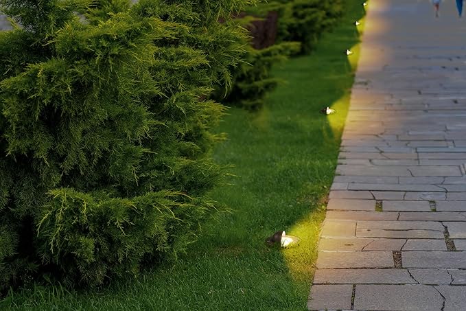 GKOLED LED Brass Well Lights, 12V In Ground Light Outdoor, IP67 Waterproof Low Voltage Landscape Lighting with MR16 Bulb and Swival Base, 5W 140LM 2700K, Up Light for Garden Trees Bushes, Beacon Top
