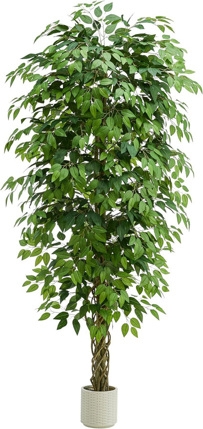 Artificial Ficus Tree,Black Pot (1, White, 7FT)