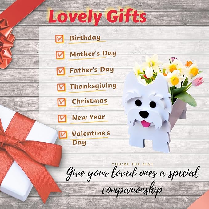 West Highland White Dog Planter Plant Pots,Cute Dog Flower Planter,Gifts for Pet Lovers,Unique Animal Plant Pots,Office,Indoor Outdoor Garden Decor(9.45 * 8.38 * 11.85in)
