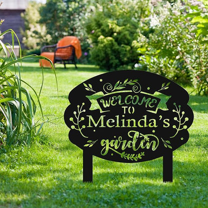 Personalized Metal Garden Sign with Stake, Custom Garden Decor for Outdoor, Custom Family Name Sign, Patio Decorations, Lawn Art, Farmhouse Decorative, Housewarming Gift (CstmDesign10)
