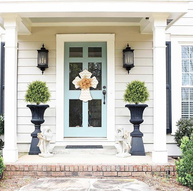 24" Faux Boxwood Plants Outdoor, Artificial Topiary Ball Trees Set of 2, UV Resistant Fake Potted Evergreen Realistic Greenery Bushes Shrubs for Outside Front Porch Planter Patio Indoor Decor 2ft Tall