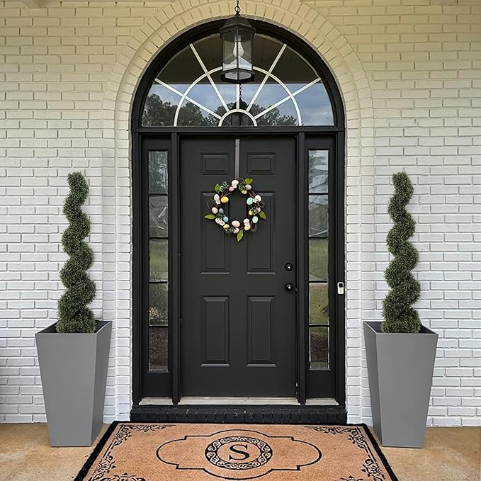 THE BLOOM TIMES 4ft Spiral Topiary Trees Artificial Outdoor Set of 2, 48" Faux Boxwood Plants Outside - All-Year Green Fake Twisted Tree for Garden Front Porch Planter Decor 4 Foot