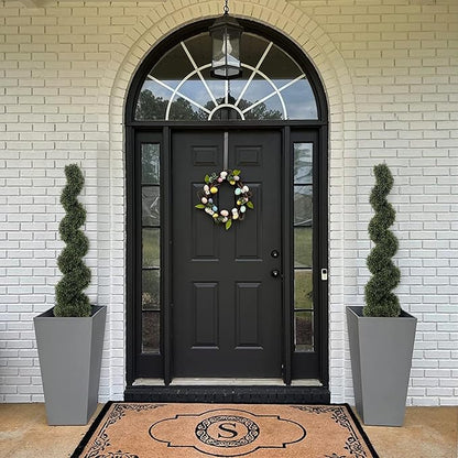 THE BLOOM TIMES 4ft Spiral Topiary Trees Artificial Outdoor Set of 2, 48" Faux Boxwood Plants Outside - All-Year Green Fake Twisted Tree for Garden Front Porch Planter Decor 4 Foot