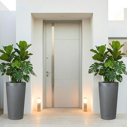 24in Tall Self-Watering Planters Set of 2 - Grey Flower Pots with Water Level Monitor, Non-Toxic Plastic Planters for Indoor Outdoor Patio, Porch, Living Room, Home Office