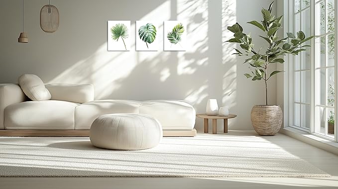 TutuBeer 3 Panels Botanical Plant Wall Art Green Plant Picture Neutral Botanical Wall Prints Aesthetic Leaf Picture for Living Room Kitchen Hallway Bedroom Ready to Hang Each Panel 12"X16"