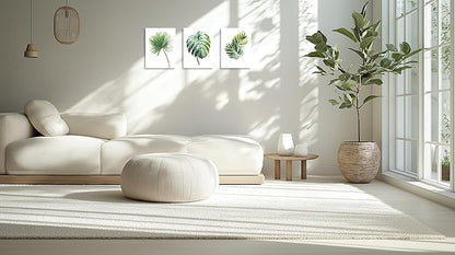 TutuBeer 3 Panels Botanical Plant Wall Art Green Plant Picture Neutral Botanical Wall Prints Aesthetic Leaf Picture for Living Room Kitchen Hallway Bedroom Ready to Hang Each Panel 12"X16"