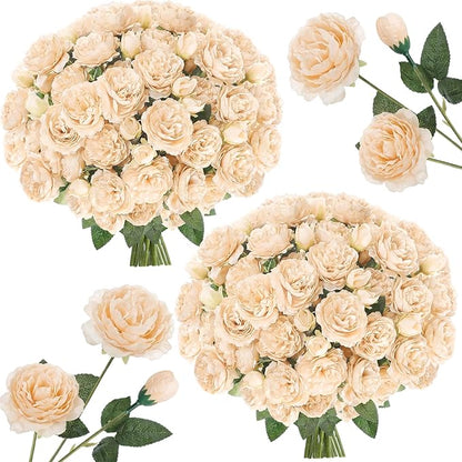 36 Bundles Artificial Flowers Peonies Roses Fake Bouquet for Wedding Bridal Shower Valentine's Day Decorations Fake Floral Arrangements Table Centerpieces Home Decor(Champagne)