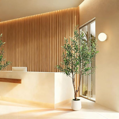 Fake Tree Faux Olive Tree with White Tall Planter Tall Fake Plant Faux Trees Indoor Olive Trees Artificial Indoor Suitable for Home Decoration Hotel Dining Room Office Decoration 6 Feet Tall