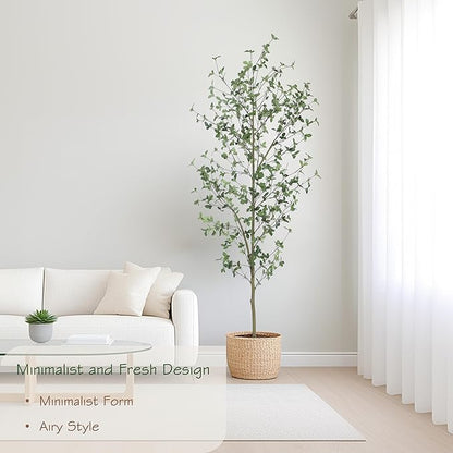 Bellacat 7ft Artificial Quince Leaf Tree with Realistic Trunks, 84in Faux Quince Leaf Tree with Lifelike Leaves for Garden, Home, Living Room Decor