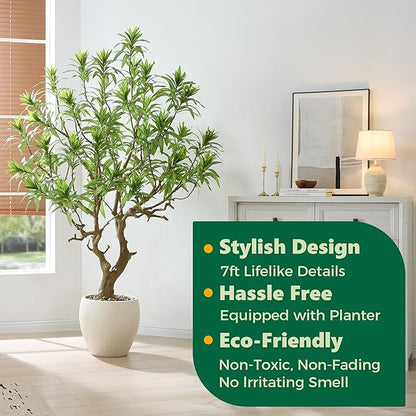 7FT Large Luxury Artificial Dracaena Reflexa Tree with Pot, Extra Lush Stereoscopic Shape, 5 Minutes Easy Set-up, Tall Indoor Fake Plant, Realistic Trunks & Leaves for Home, Office Décor