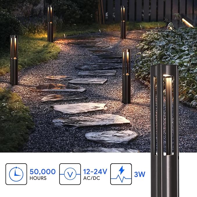 Energetic Low Voltage Landscape Lighting, IP65 Waterproof LED Pathway Lighting, Aluminum Outdoor Landscape Path Lights for Garden, 12-24V AC/DC Walkway Lights, 3000K Warm White, Bronze, 6 Pack