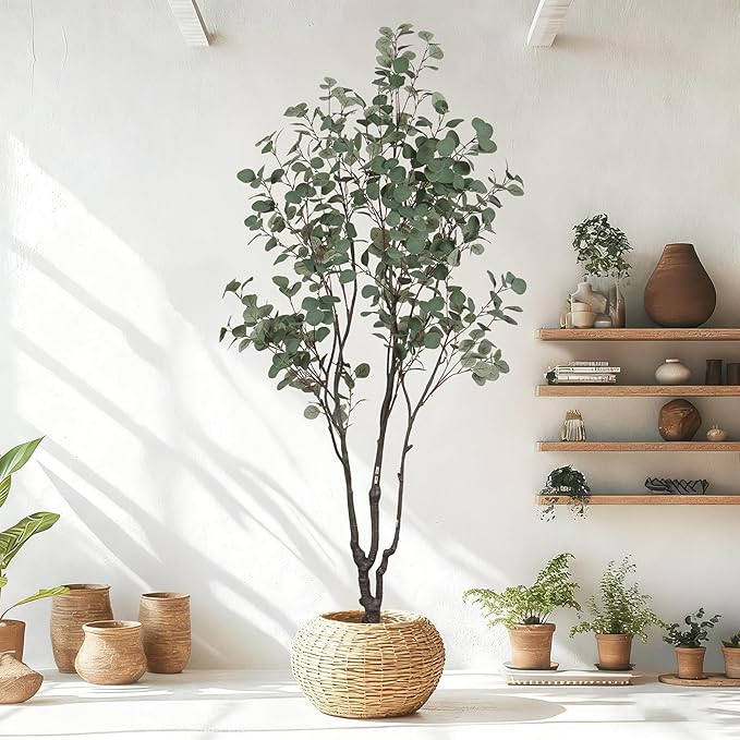 6.9ft Tall Artificial Eucalyptus Trees, Realistic Eucalyptus Tree with Sturdy Plastic Pot, Artificial Plants Tree for Home Office Indoor Outdoor Party Wedding Christmas Decor