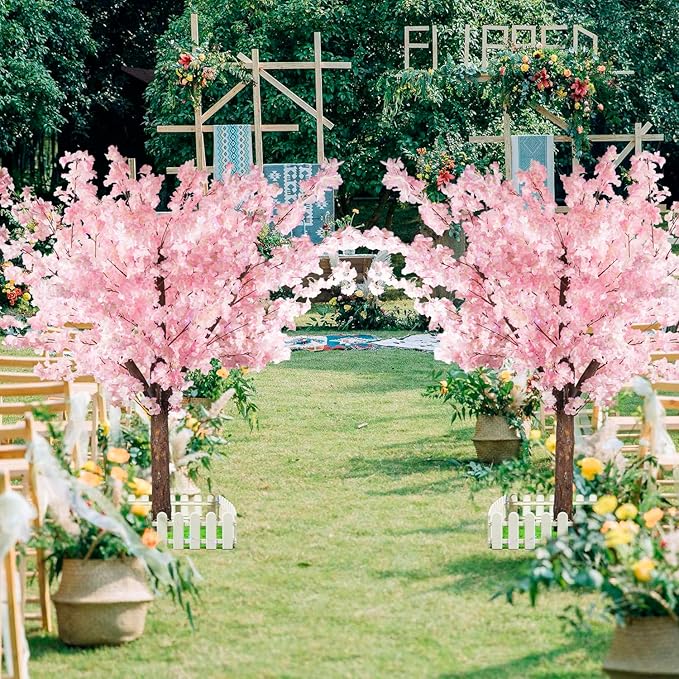 Artificial Cherry Trees Indoor Decor: Handmade Natural Fake Cherry Blossom Pink Tree Outdoor for Party Wedding Christmas