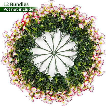 Lnoicy Artificial Flowers for Outdoor 12 Bundles Eucalyptus Fake Flowers for Planter,UV Resistant Fake Morning Glory for Home/Porch/Garden Decoration（Pink）