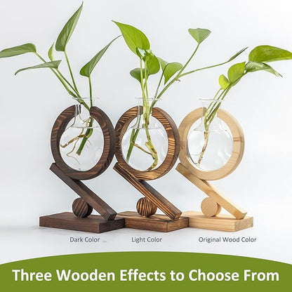 Plant Propagation Station,Plant Terrarium with Wooden Stand,Air Planter Bulb Glass Vase Holder Table Top Decor,Birthday Gifts for Home Office Garden Boho Desk Decor (Natural Wood Color)