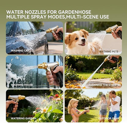 High pressure garden hose nozzle spray，Leak-Proof heavy metal water gun, watering plants and lawn, car washing, yard and pets (Soft Rubber Comfort Grip)