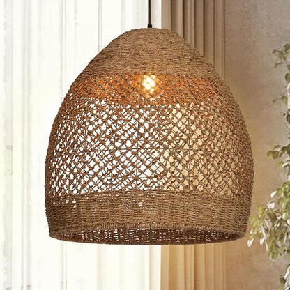 Arturesthome Large 23.6in Rustic Rattan Pendant Light,Basket Hanging Light Ceiling Lamp for Dining Room, Farmhouse Wicker Chandelier for Living Room Foyer Bedroom Hallway