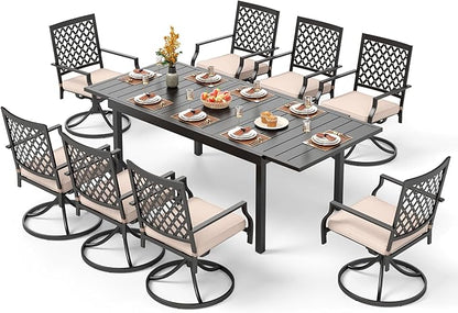 PHI VILLA 9 Pieces Outdoor Dining Set, Expandable Metal Table (64"-82") and 8 Swivel Dining Chairs – Perfect for Patio, Garden, Deck, Porch, and Yard, 9PCS Outdoor Dining Set Style 2