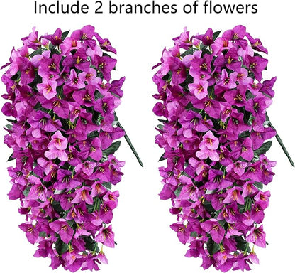 Faux Bougainvillea Artificial Flowers Plants for Outdoors Outside Decoration, 2pcs Fake Flowers Silk Long Trailing Vines UV Resistant Realistic for Front Door Porch Planter Urn Patio Balcony Yard, Mix