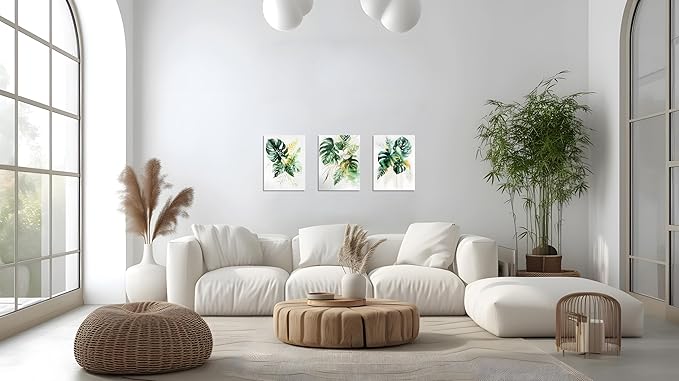 TutuBeer 3 Panels Botanical Wall Art Botanical Pictures Gold Modern Wall Decor with Green Plant Pictures Wall Art Botanical Plant Pictures Wall Art for Bedroom Bathroom Home Wall Decor 12x16 Inch