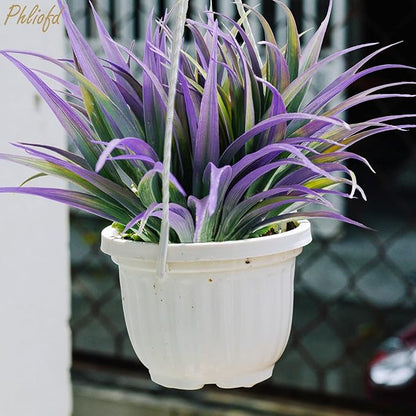6Pcs Artificial Grass Fake Plants 17.3in Outdoor Plants UV Resistant Faux Greenery Stems Fake Grass for Home Window Garden Office Patio Pathway Front Porch Halloween Décor Green & Purple