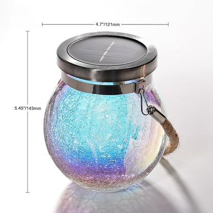 Cooo Christmas Gifts 6 Pack Solar Lanterns Waterproof Outdoor Iridescent Heavy Crackle Glass a Big LED Stainless Steel Lid 215% Solar for Women Mom Grandma Outdoor Table Lamps Garden Backyard Decor