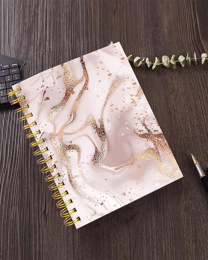 iampanda Chic Spiral Journal Notebook,Strong TwinWire Binding with Premium Paper for Girl Women,Champagne Marble 60 Sheets A5 College Ruled NotebookJournal,Perfect for School Office Home Gifts,Rose