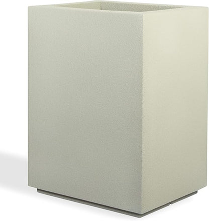 PolyStone Cozumel Tall Modern Outdoor/Indoor Column Planter, 23" L x 18" W x 30" H, Lightweight, Heavy Duty, Weather Resistant, Polymer Finish, Commercial Grade and Residentia (Greige)