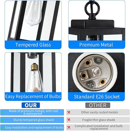 11'' Outdoor Pendant Light, Modern Outside Chandelier Outdoor Hanging Lantern Light, Matte Black with Clear Glass, Exterior Pendant Lighting Fixture for Porch, Yard, Gazebo, 1Pack