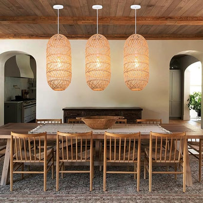 Arturesthome 1 Light Natural Rattan Pendant Light, Woven Chandelier Pendant Lamp Shade, Hanging Ceiling Light, Handmade Lampshade for Bar Hallway D 9.8"* 23.2"
