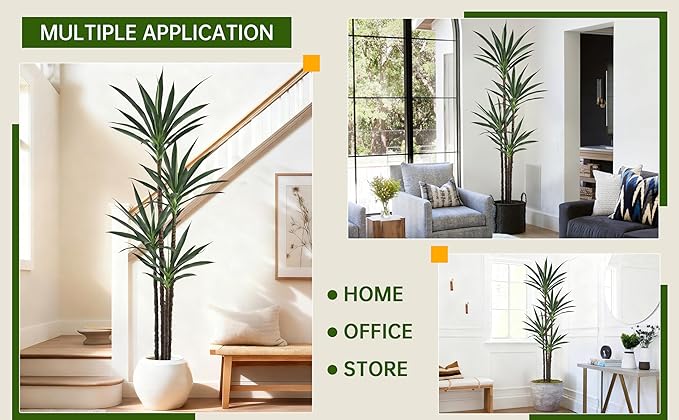 Artificial Agave Tree 6FT with 60 Leaves & 4 Trunks & Elegant Black Pot Realistic Tall Large Fake Faux Modern Tree 72 Inch for Indoor Home Office Porch Store Corner Decor Housewarming Gift