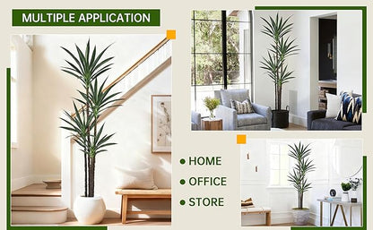 Artificial Agave Tree 6FT with 60 Leaves & 4 Trunks & Elegant Black Pot Realistic Tall Large Fake Faux Modern Tree 72 Inch for Indoor Home Office Porch Store Corner Decor Housewarming Gift