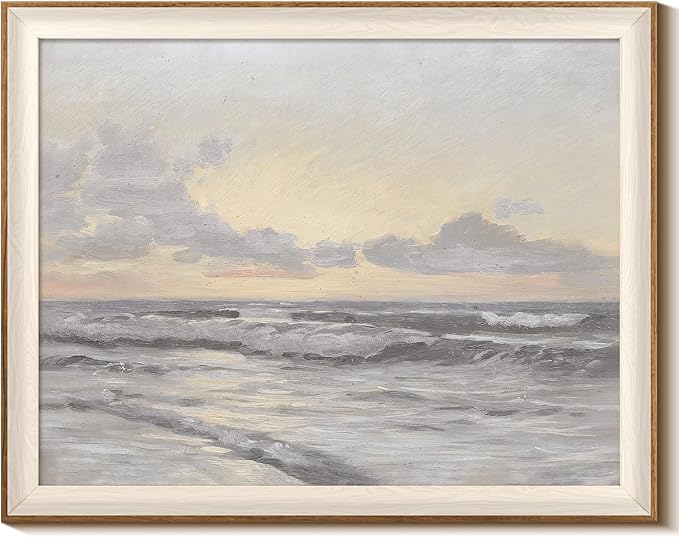 InSimSea Framed Canvas Wall Art Home Decor Coastal Wall Art Paintings Vast Sea under Cloudy Sky Canvas Art Wall Decor Rustic Art for Bathroom Farmhouse Decor Pictures for Living Room 16x20In