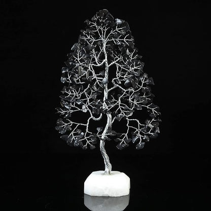 Black Tourmaline Gemstone Tree of Life Quartz Base Chakra Tree for Positive Energy, Handmade Crystal Tree Feng Shui Decor Money Tree Bonsai Good Luck Black Healing Crystals Spiritual Fathers Day Gift
