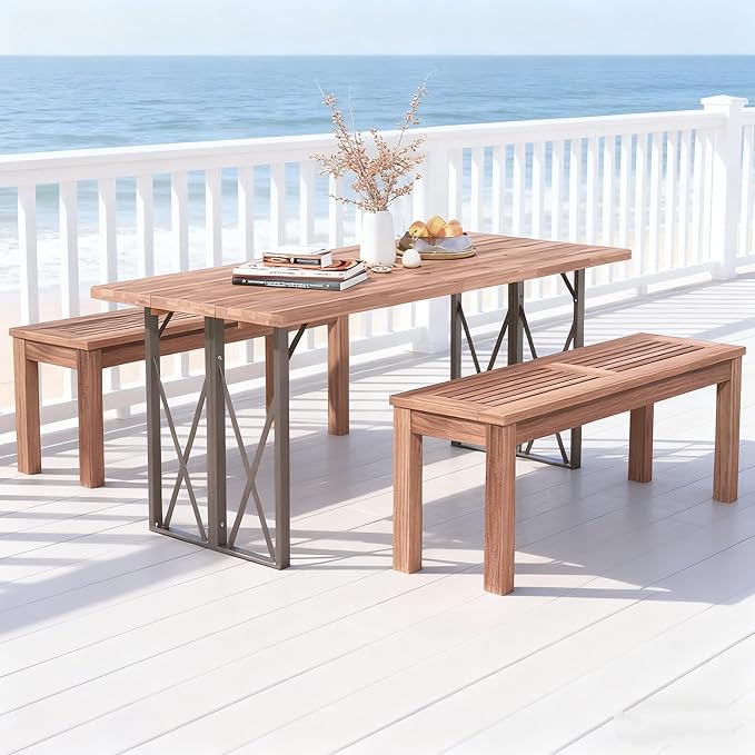 ERGOMASTER Wooden Backless Outdoor Bench, 2-Person Indoor Outdoor Patio Dining Benches for Backyard, Lawn, Porch, Garden (Set of 2)