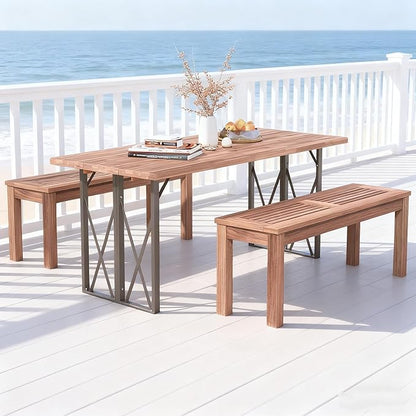 ERGOMASTER Wooden Backless Outdoor Bench, 2-Person Indoor Outdoor Patio Dining Benches for Backyard, Lawn, Porch, Garden (Set of 2)
