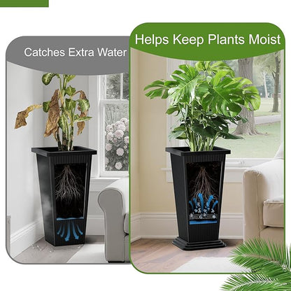 24" Tall Planters for Outdoor Plants, Set of 2 Large Outdoor Planters for Front Porch Decor with Drainage Hole, Front Porch Decor (Stripes-Black)