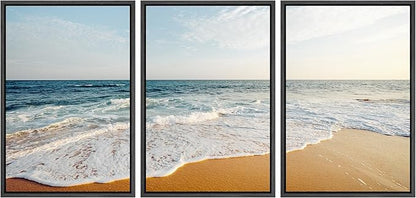 Ashbrook Framed Canvas Print Wall Art Set Tropical Island Coastal Cottage Beach Shore Seascape Nature Wilderness Photography Decorative Nautical Calm/Relax/Cozy for Bedroom - 16"x24"x3 BLACK