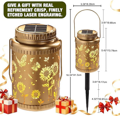Cooo 2 Pack Solar Lanterns Outdoor Waterproof Sunflower Butterfly Solar Pathway Lights Landscape Path Christmas Gifts for Women Mom Grandma for Outdoor Table Lamps Garden Yard Backyard Decor -Gold