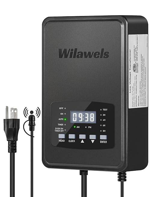 500W Low Voltage Landscape Transformer, Weatherproof Outdoor Low Voltage Transformer, 120V AC to 12/14V AC, Landscape Lighting Transformer with Timer and Photocell Sensor, ETL Listed D14LT06