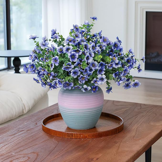 mizii Artificial Flowers for Outdoors 20 Bundles Realistic Faux Silk Flower UV Resistant Fake Plants Outside Decorations for Patio Garden Balcony Yard Porch Summer Indoor Home Decor (Blue)