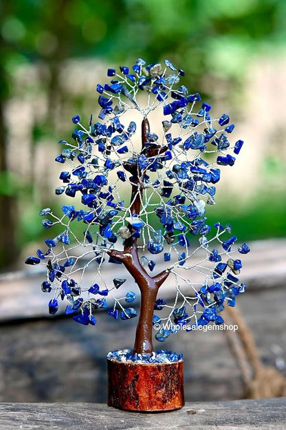 Lapis Lazuli Silver Wire Artificial Gemstone Tree – Decorative Crystal Tree for Home & Office Feng Shui Décor