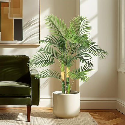 GarveeHome Artificial Palm Tree, 4FT Faux Plants Indoor with 14 Trunks - Faux Tropical Areca Floor Plant in Pot - Artificial Silk Plant for Indoor Outdoor Home Garden Patio Office Décor