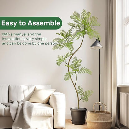 6.6FT Artificial Tree Fake Jacaranda Tree,Faux Tall Tree Lifelike Green Leaves Large Plants Indoor Fake Trees for Home Decor