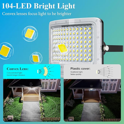 MMKT Solar Flood Lights Outdoor,2000W Motion Sensor Outdoor Solar Powered Lights with Remote, IP65 Waterproof Solar Flood Light for Outside, Dusk to Dawn Wall Light for Garage, Patio, Yard