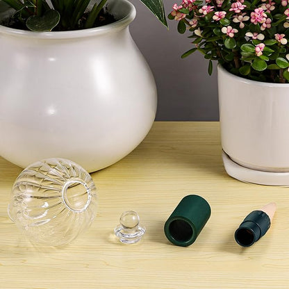 12 oz Plant Watering Globes Top Fill, Clear Glass Water Bulbs with Terracotta Spikes Stake, Vacation Slow Release Self Watering Planter Insert, Automatic Drip Device, 4 Pack