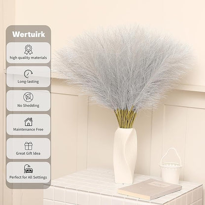Faux Silver Pampas Grass - 30pcs 24 Inch Short Artificial Pampas Grass Decor, Fake Pompas Floral for Vase Filler, Wedding Flower Arrangement, Party and Home Decor (Silver, 30 Pieces)