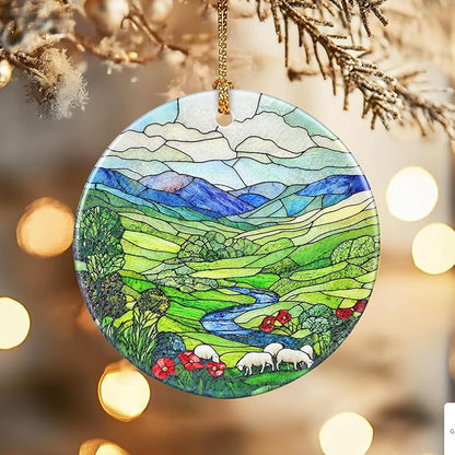 Christmas Ornaments, Dodosky 2.8in Ceramic Green Irish Hills Ornament, Xmas Decor, Christmas Tree Ornaments, Xmas Decorations for Tree, Holiday Ornament, Gifts for Women, Men, Nature Lovers