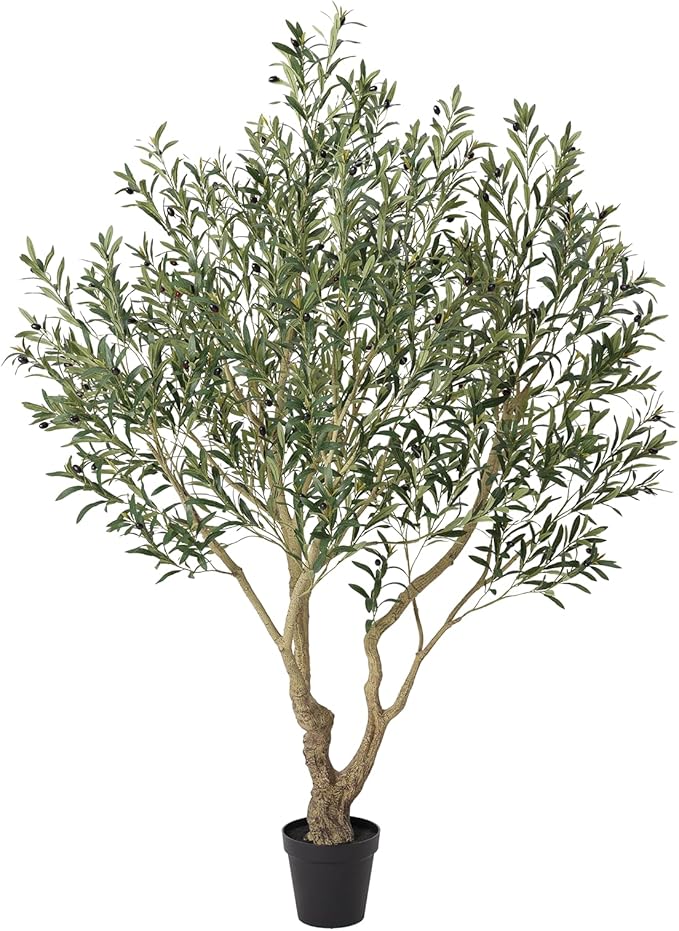 Olive Tree Artificial Indoor 7ft - UV Resistant Large Fake Plants - Realistic Faux Olive Tree in Pot - Tall Artificial Plants Outdoor for Home, Patio, Living Room, Office Decor,VN138