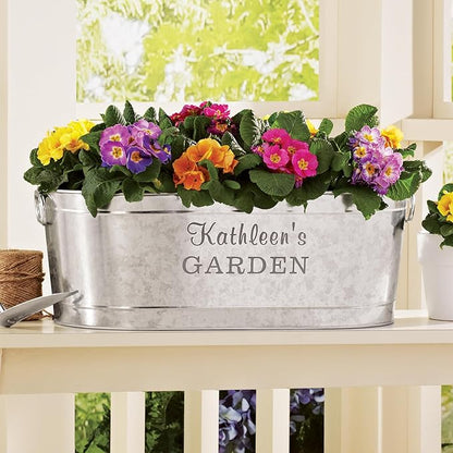 Let's Make Memories Personalized Planter Tub for Mom Grandma Wife - Custom Engraved Decorative Metal Flower Pot - for Mothers Day from Family Daughter Son Kids - 5.5 Gallons - Any 2-Line Message
